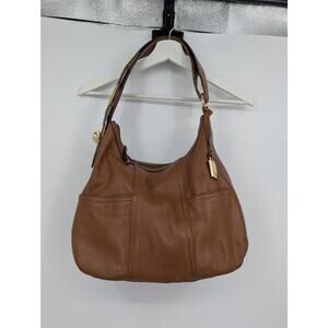 Tignanello Brown Pebbled Leather Hobo Shoulder Bag Adjustable Strap Handbag **
